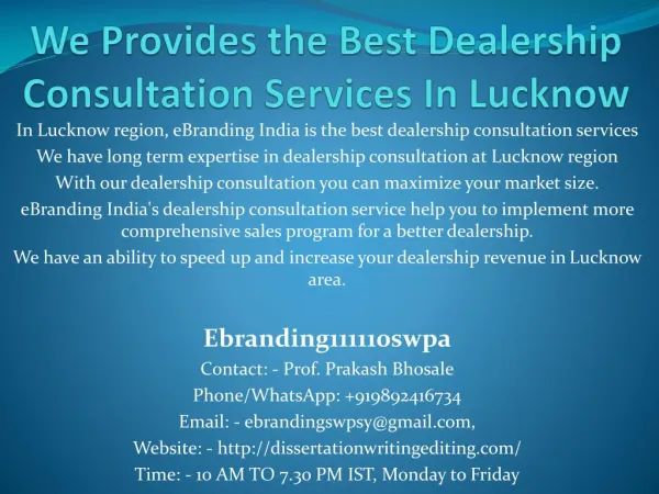 We Provides the Best Dealership Consultation Services In Lucknow