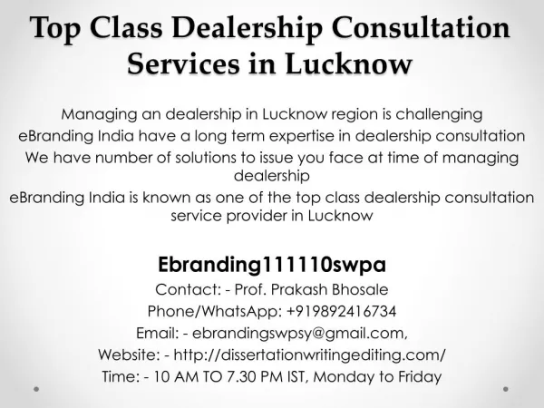 Top Class Dealership Consultation Services in Lucknow