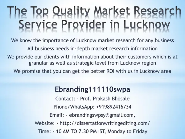 The Top Quality Market Research Service Provider in Lucknow