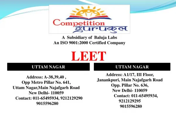 COMPETITION GURUKUL BEST LEET COACHING CENTER IN UTTAM NAGAR