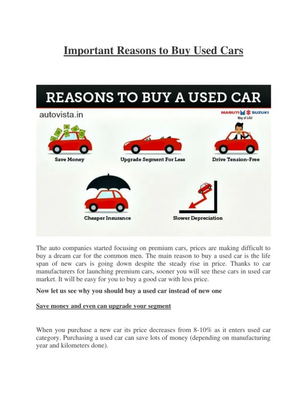 Important Reasons to Buy Used Cars : Autovista