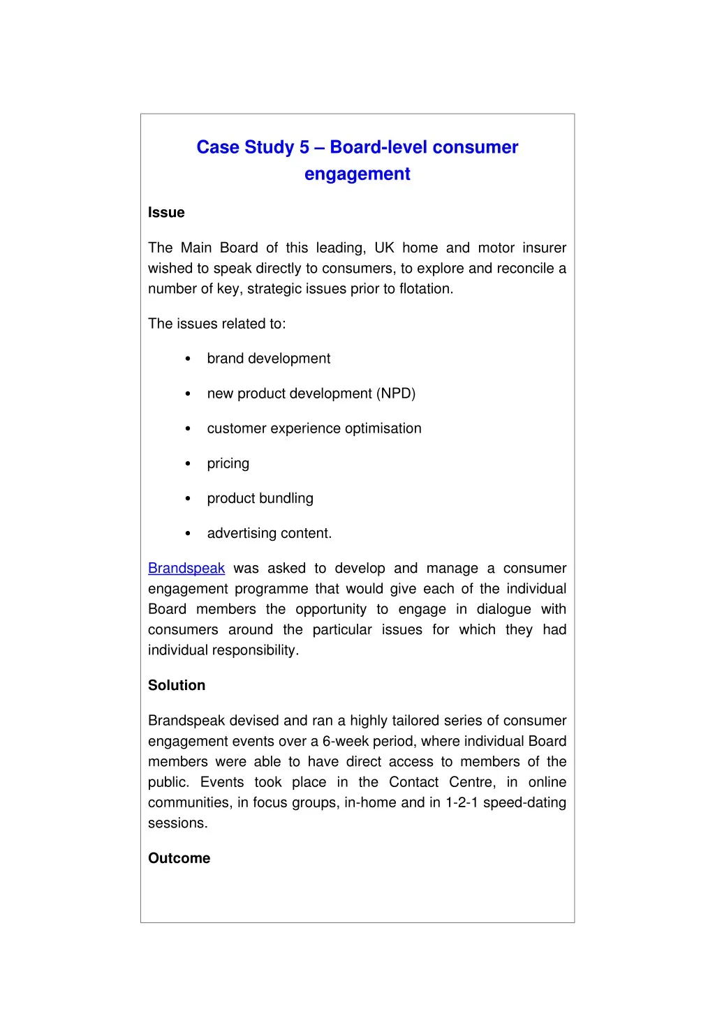 case study 5 board level consumer engagement