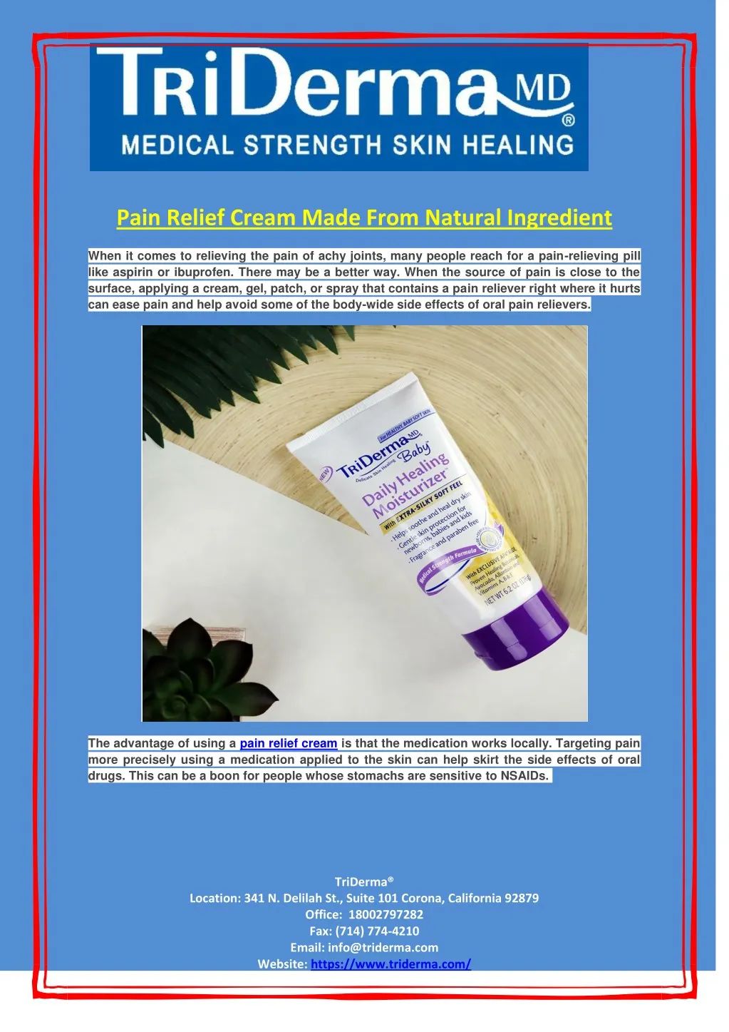 pain relief cream made from natural ingredient