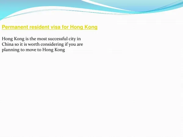 Permanent resident visa for Hong Kong