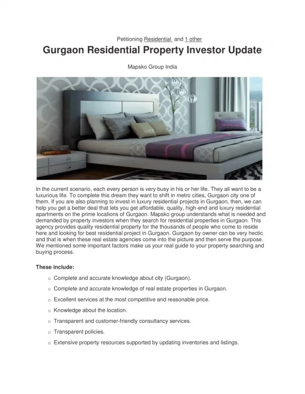 Gurgaon Residential Property Investor Update