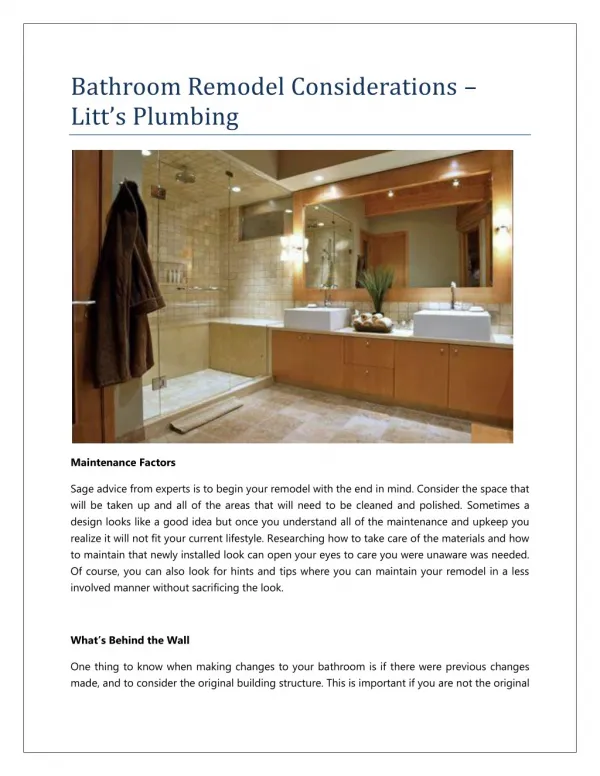 Bathroom Remodel Considerations - Litts Plumbing