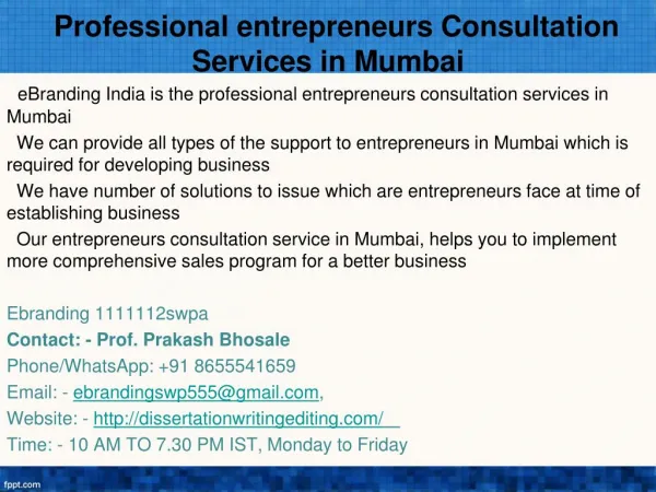 Professional entrepreneurs Consultation Services in Mumbai
