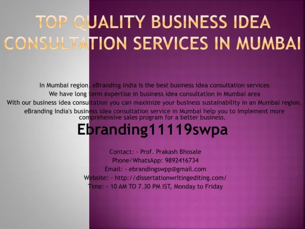 Top Quality Business Idea Consultation Services in Mumbai
