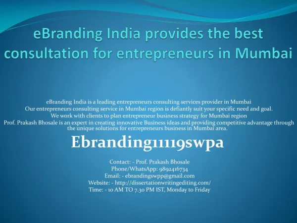 eBranding India provides the best consultation for entrepreneurs in Mumbai