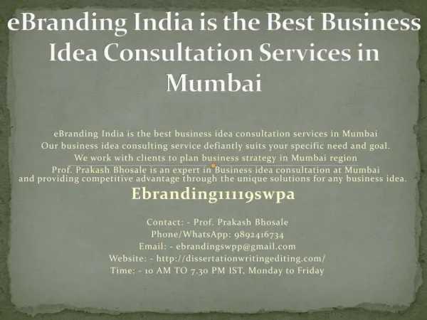 eBranding India is the Best Business Idea Consultation Services in Mumbai