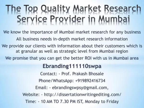 The Top Quality Market Research Service Provider in Mumbai