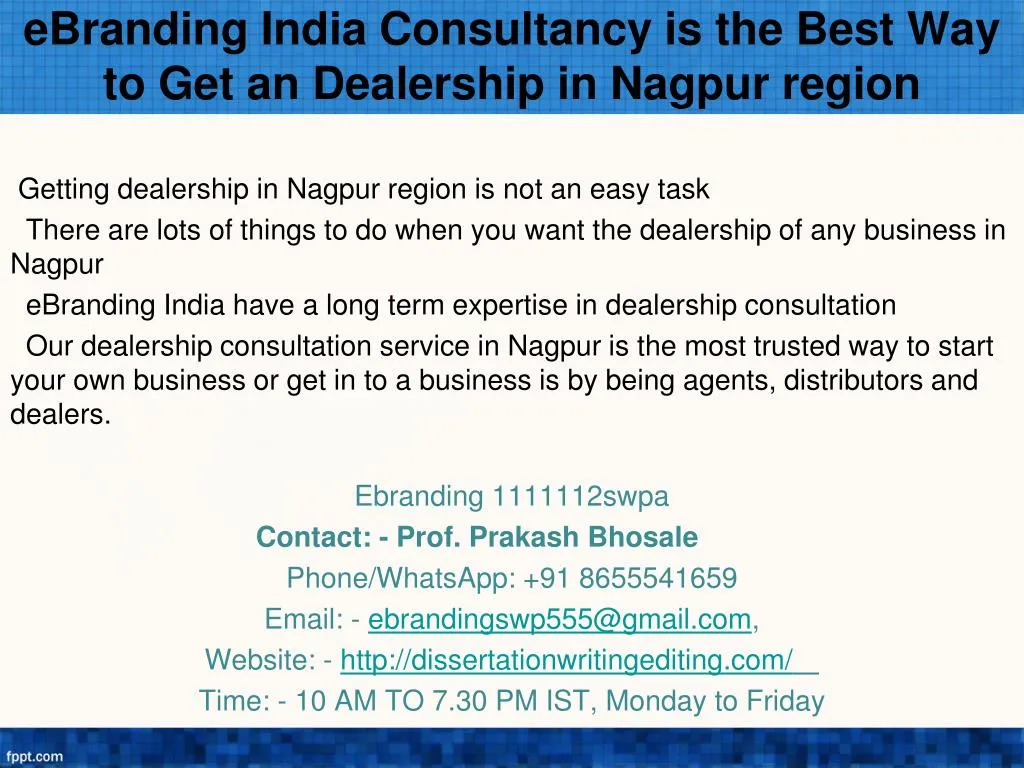 ebranding india consultancy is the best way to get an dealership in nagpur region