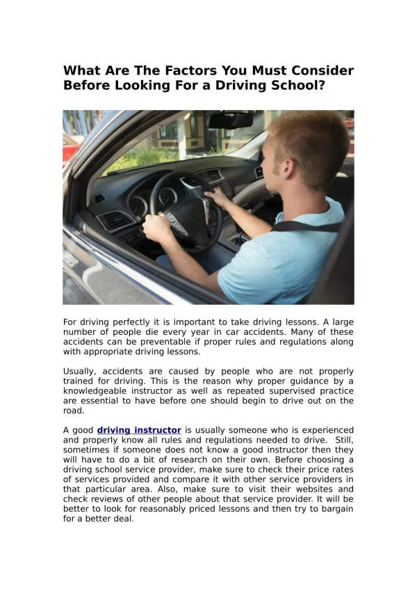 What Are The Factors You Must Consider Before Looking For a Driving School?