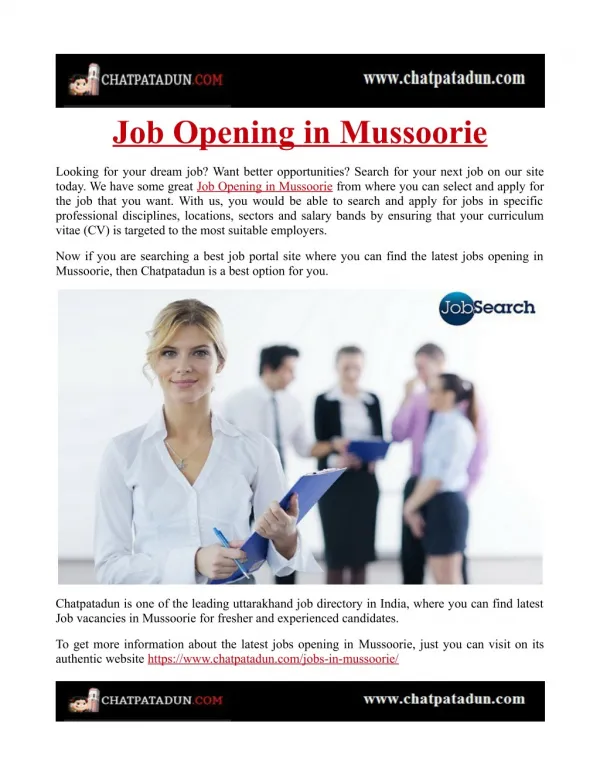 Job Opening in Mussoorie