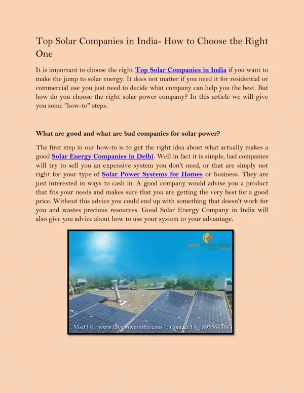 TOP SOLAR COMPANIES IN INDIA- HOW TO CHOOSE THE RIGHT ONE