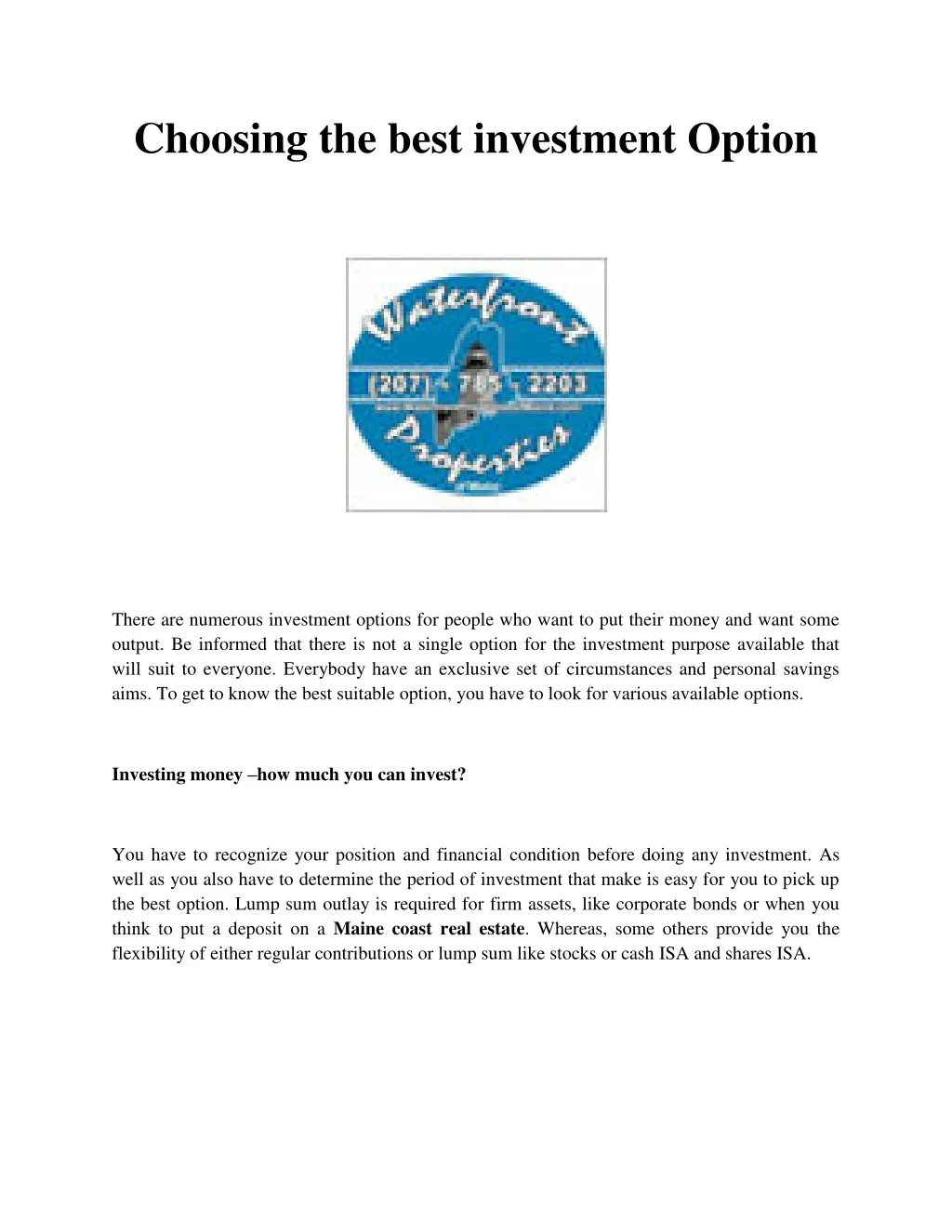 choosing the best investment option