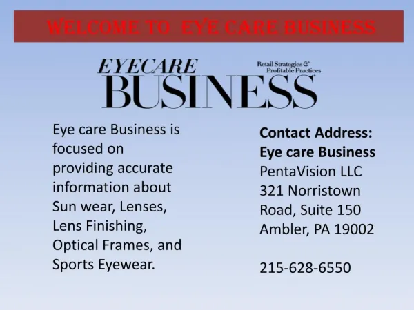 Welcome To Eyecare Business