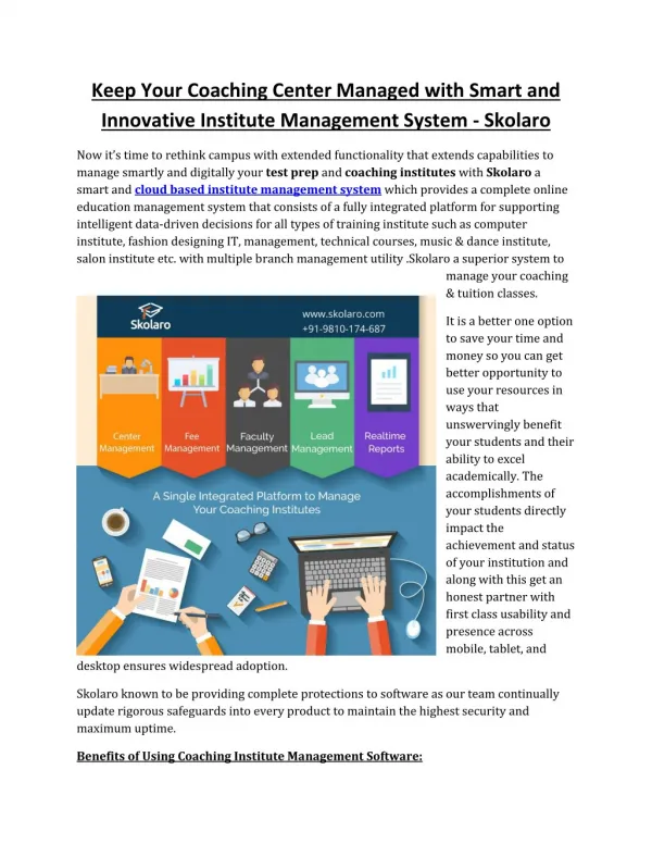 Keep Your Coaching Center Managed with Smart and Innovative Institute Management System - Skolaro