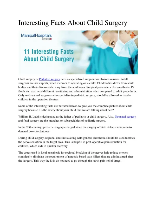 Interesting Facts About Child Surgery