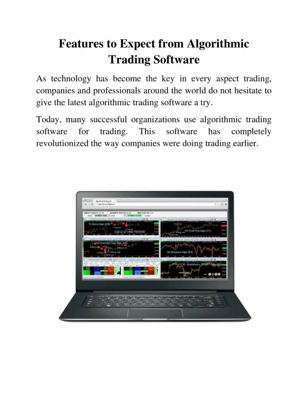 Features to Expect from Algorithmic Trading Software