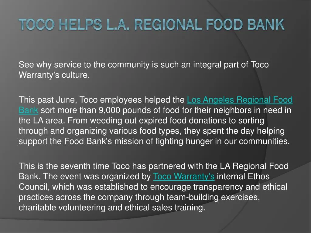 toco helps l a regional food bank