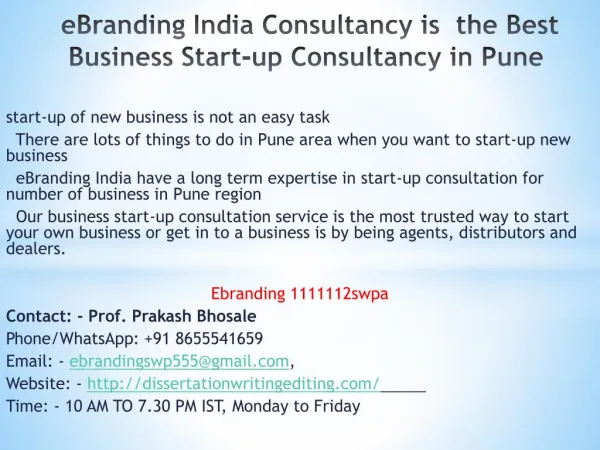 Consultancy is the Best Business Start-up Consultancy in Pune