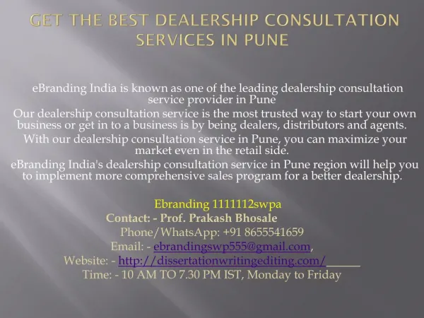 Get the Best Dealership consultation services in Pune