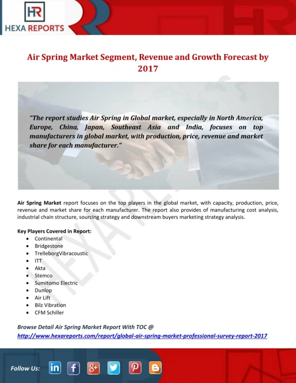 Air Spring Market Segment, Revenue and Growth Forecast by 2017