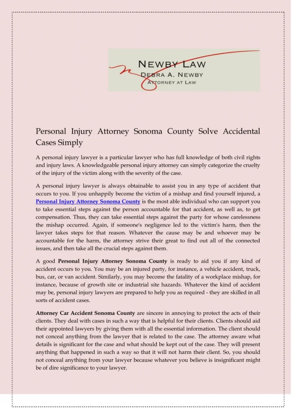 Personal Injury Attorney Sonoma County Solve Accidental Cases Simply