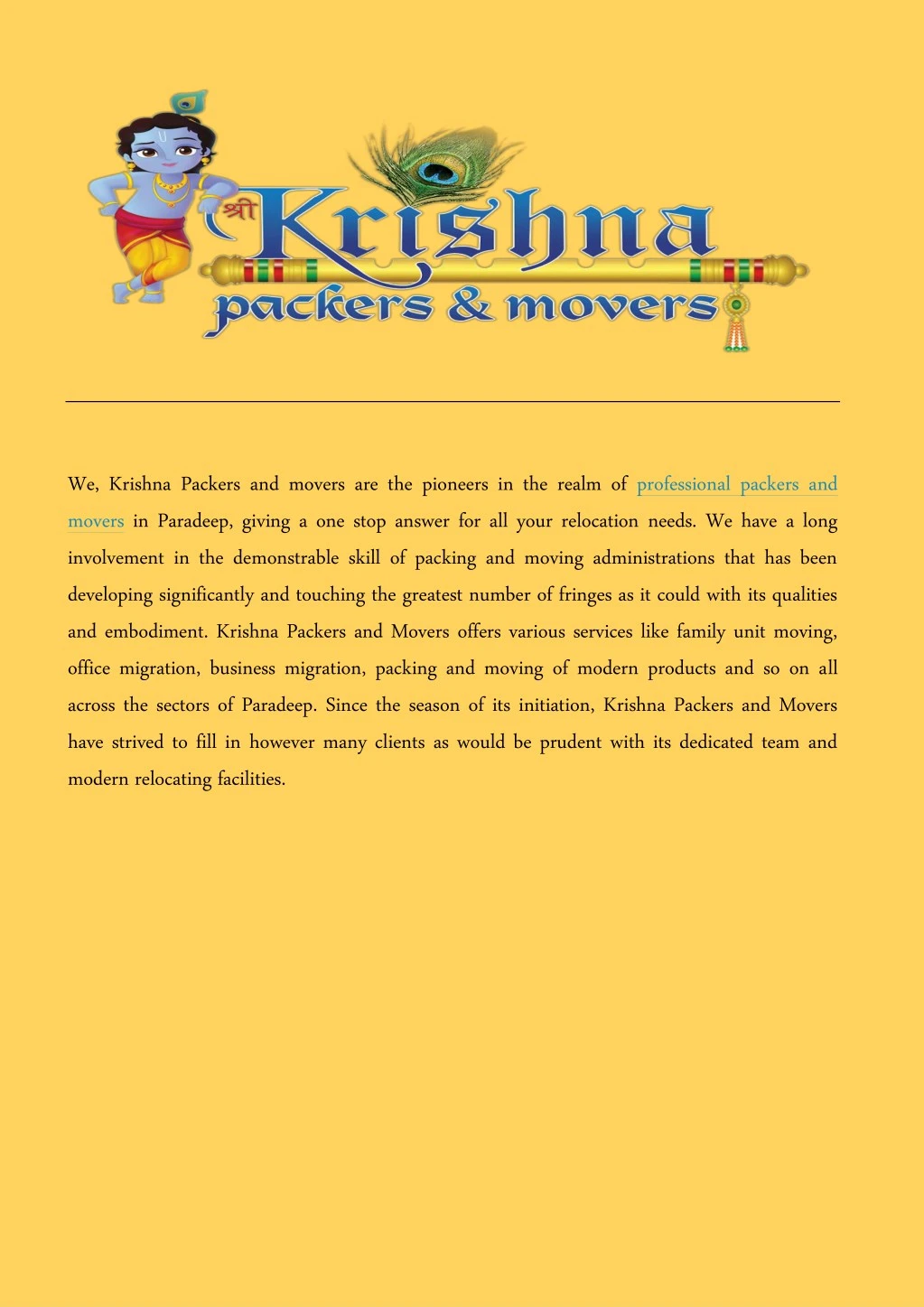 we krishna packers and movers are the pioneers