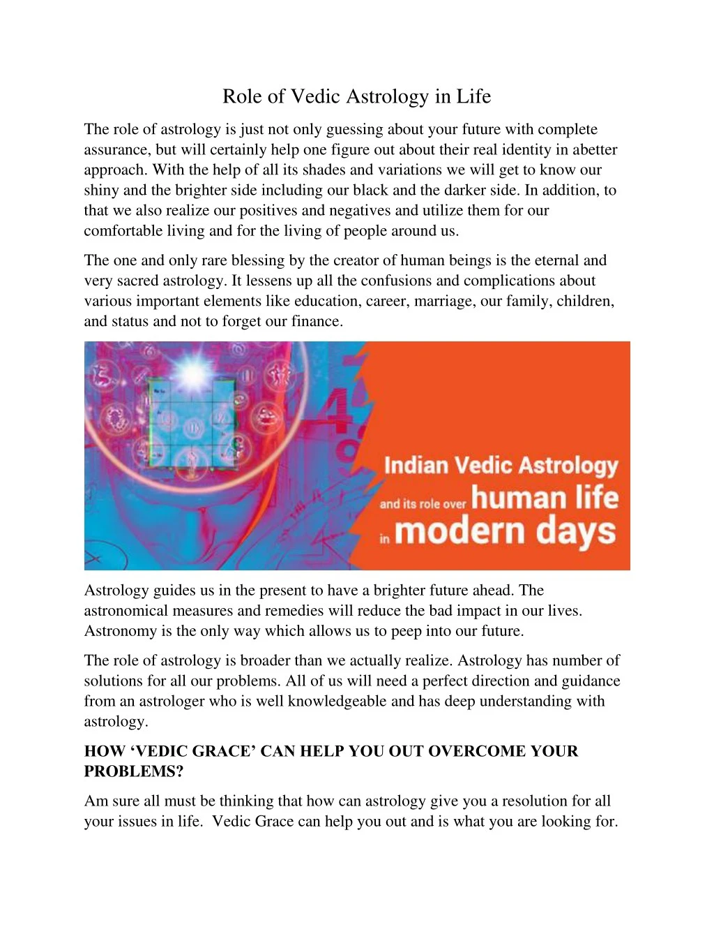 role of vedic astrology in life