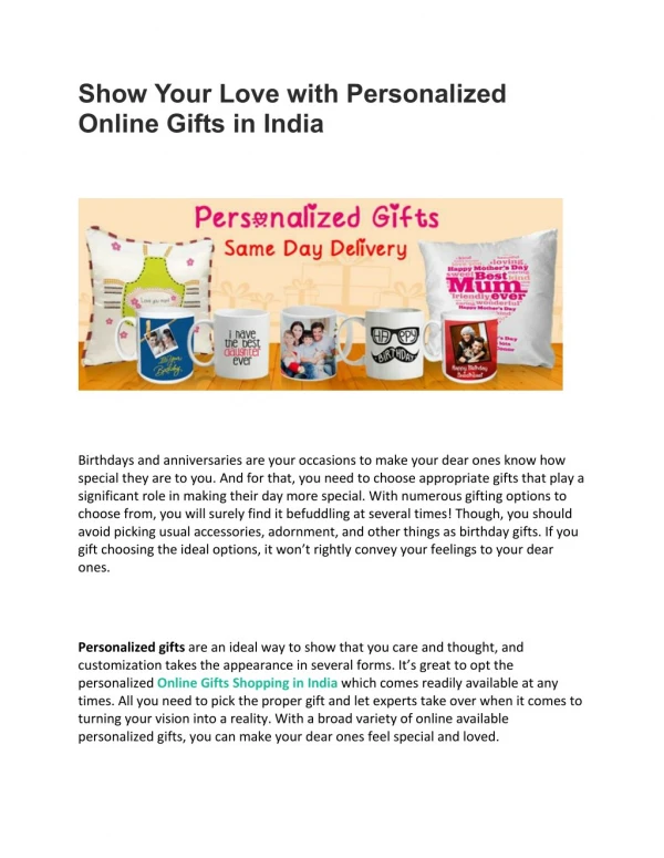 Show Your Love with Personalized Online Gifts in India