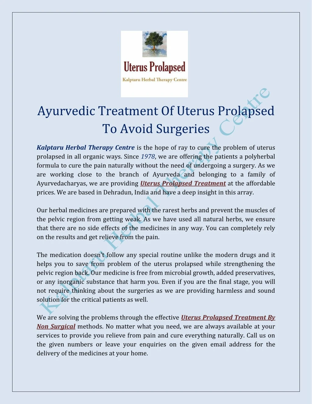 Ayurvedic Treatment Of Uterus Prolapsed To Avoid Surgeries