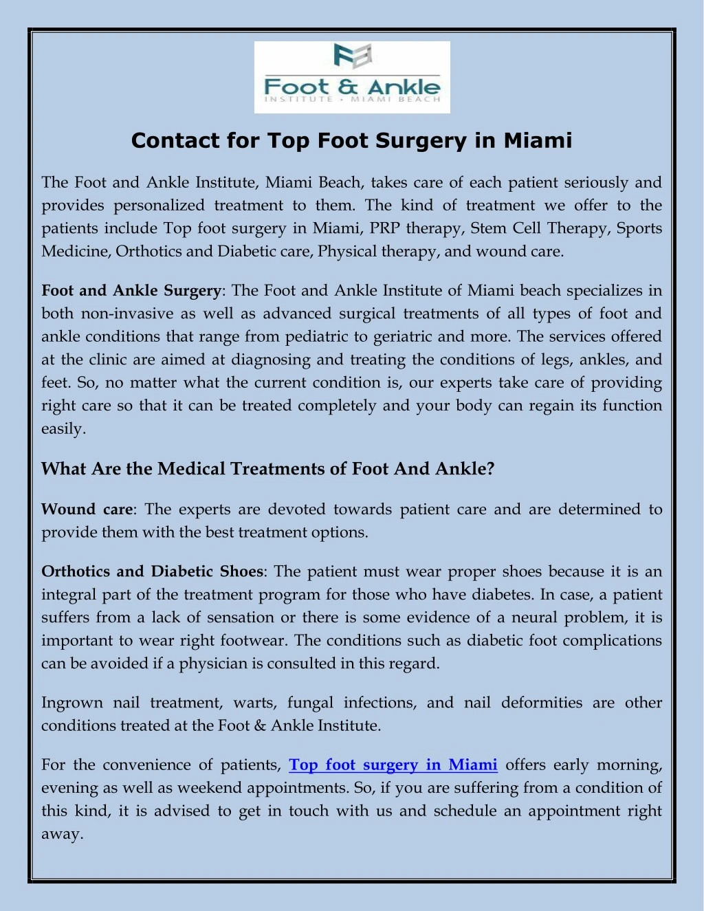 contact for top foot surgery in miami