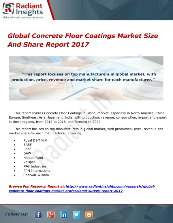 Global Concrete Floor Coatings Market Size And Share Report 2017
