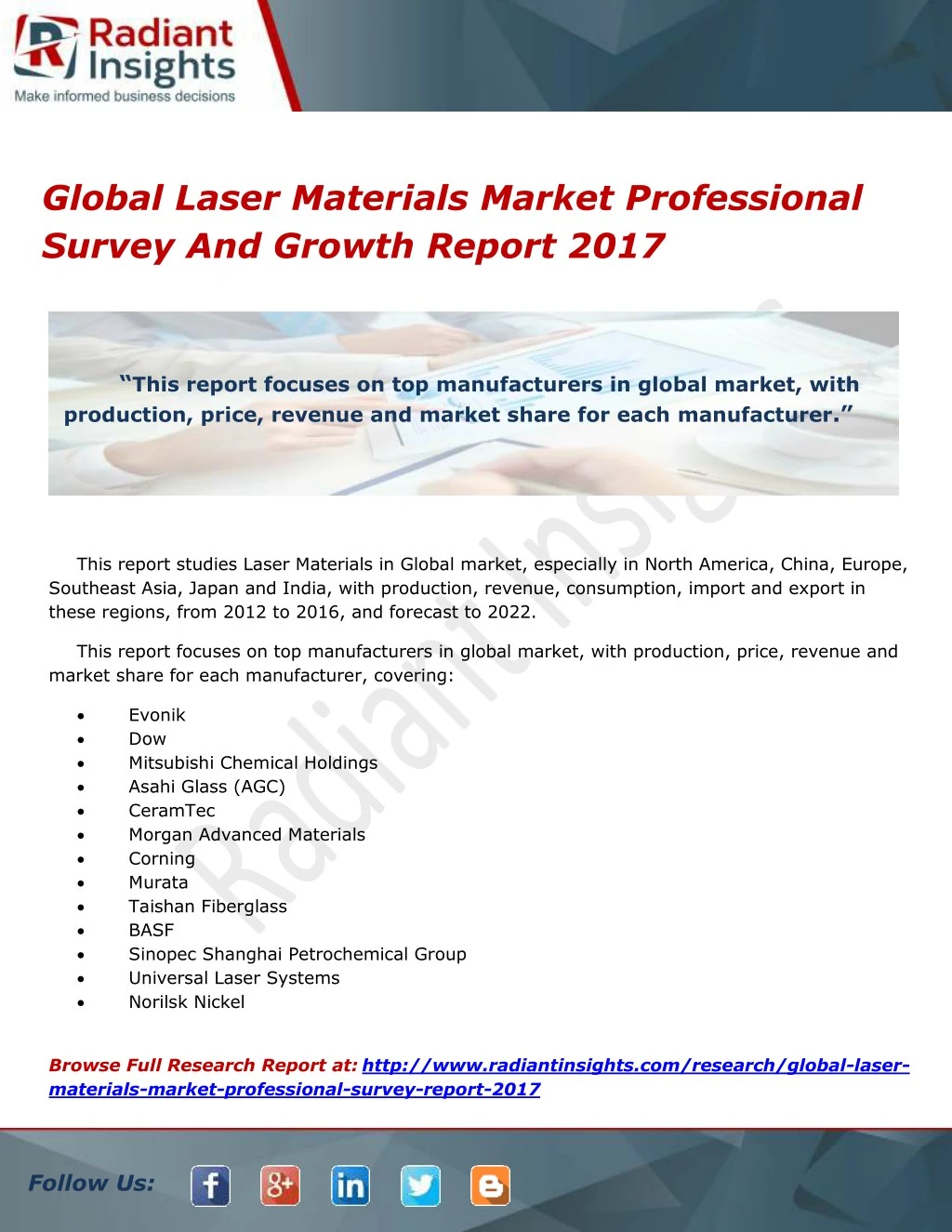 global laser materials market professional survey