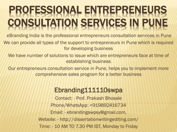 Professional entrepreneurs Consultation Services in Pune