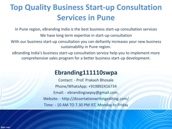 Top Quality Business Start-up Consultation Services in Pune
