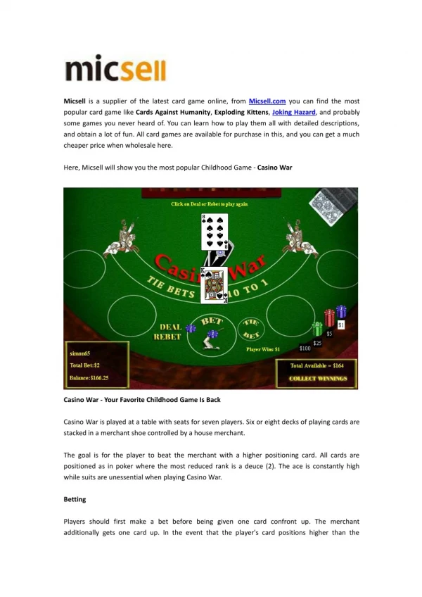 Casino War - Your Favorite Childhood Game Is Back