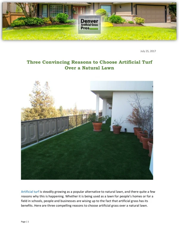 Three Convincing Reasons to Choose Artificial Turf Over a Natural Lawn