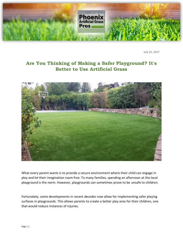 Are You Thinking of Making a Safer Playground? It's Better to Use Artificial Grass