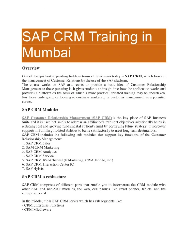 sap crm training in mumbai