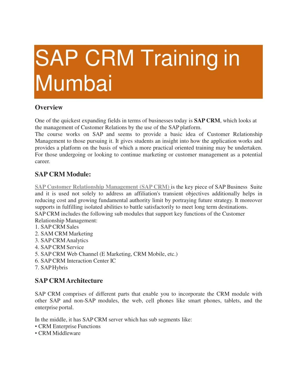sap crm training in mumbai