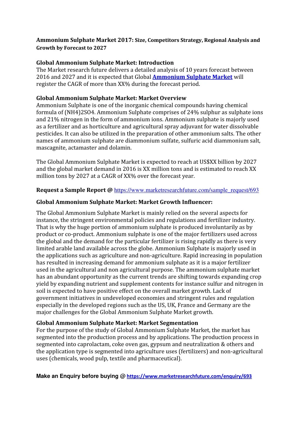 ammonium sulphate market 2017 size competitors