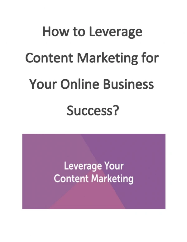 How to Leverage Content Marketing for Your Online Business Success?