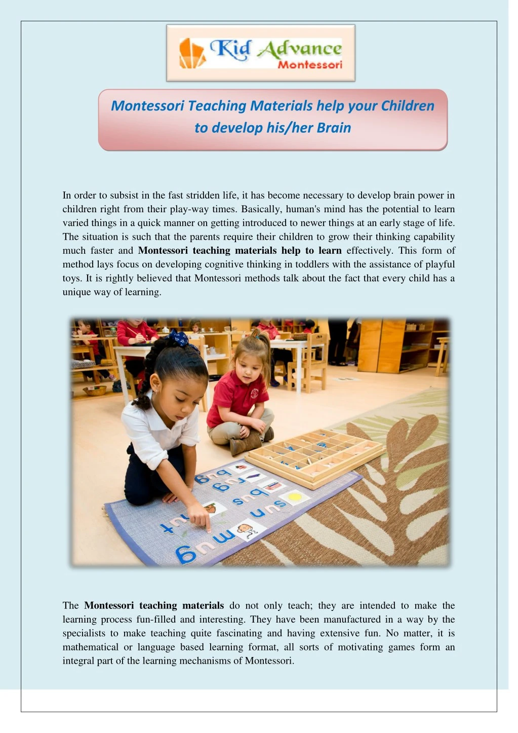 montessori teaching materials help your children