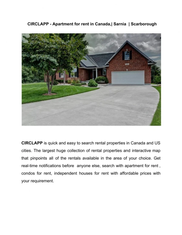 CIRCLAPP Apartment for Rent in Canada |Sarnia |Scarborough
