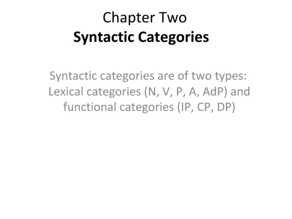 Chapter Two Syntactic Categories