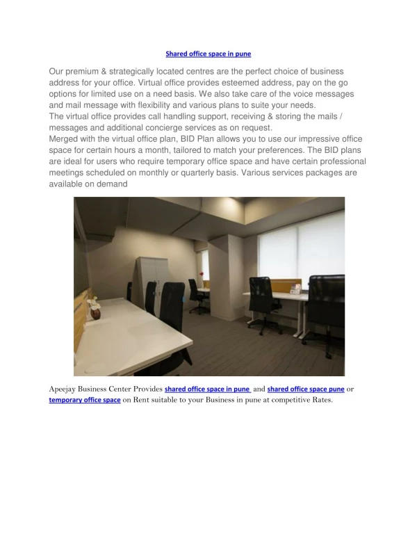 Shared Office Space in Pune | Virtual Office Rental