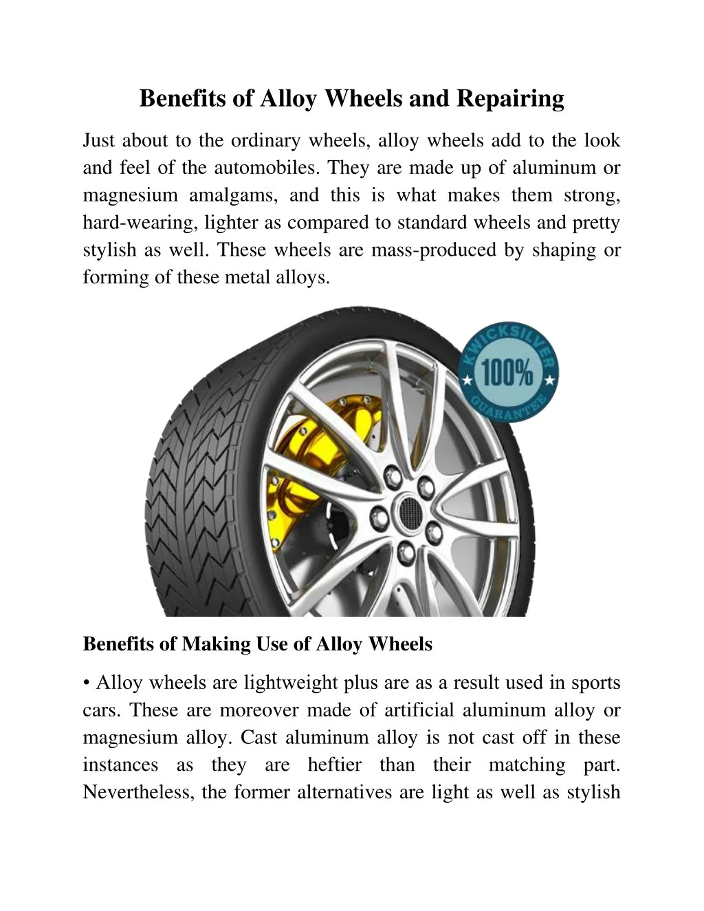 benefits of alloy wheels and repairing